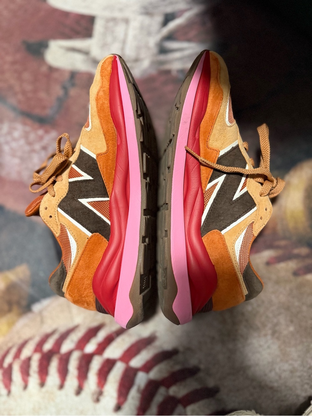 New Balance Men's Orange, Brown & Pink Suede Mesh Sneakers